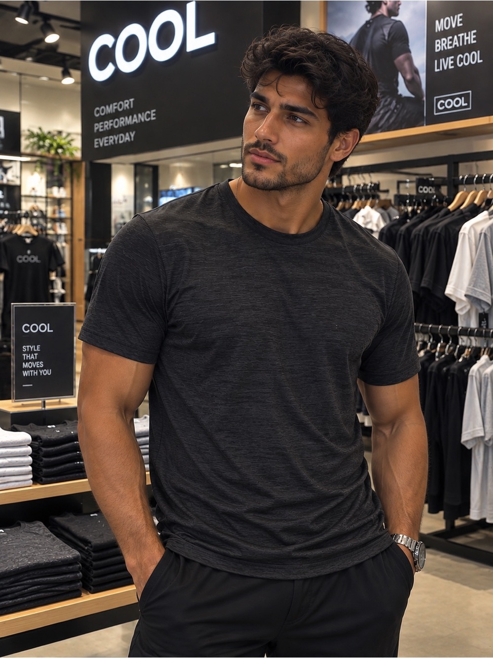 32 Degrees Men's Black Heather Crew Neck Performance Tee